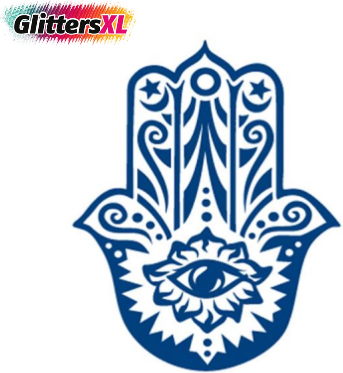 GlittersXL - Temporary Tattoo Henna Spiritueel Hand (8x11 cm) [Semi-Permanente Neptattoo - Tijdelijke tatoeage - Nep Fake Tattoos - Water overdraagbare festival sticker henna outfit tattoo - Glitter tattoo - Volwassenen Kinderen Jongen Meisje]
